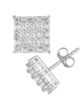 Sterling Silver 925 Cubic Zirconia CZ Square Fashion Stud Earrings ~ NEW